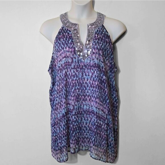 Free People Chiffon Tunic Top Sequin Sz Large Party Coachella Concert Stagecoach - Picture 1 of 9